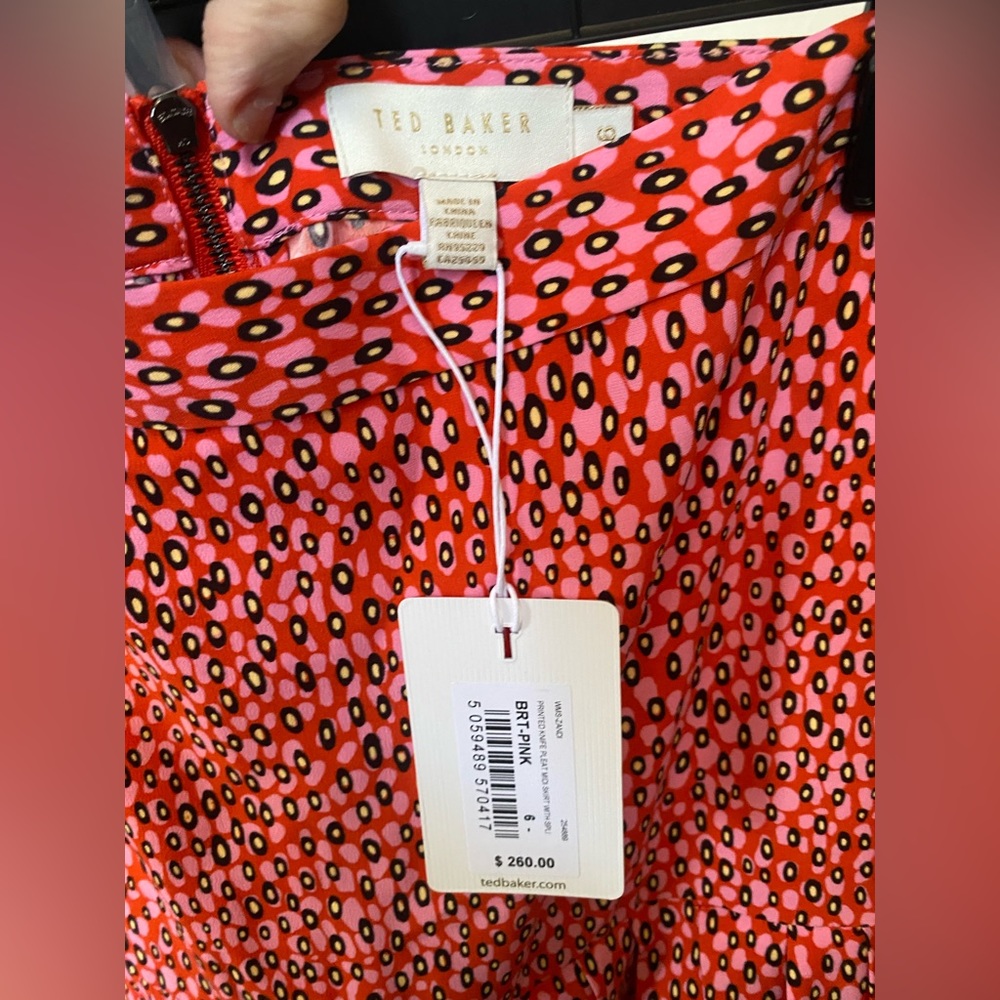 NWT Ted Baker Zandi Printed Knife Pleat Split Midi Skirt Size 6 (2XL) - Picture 12 of 12